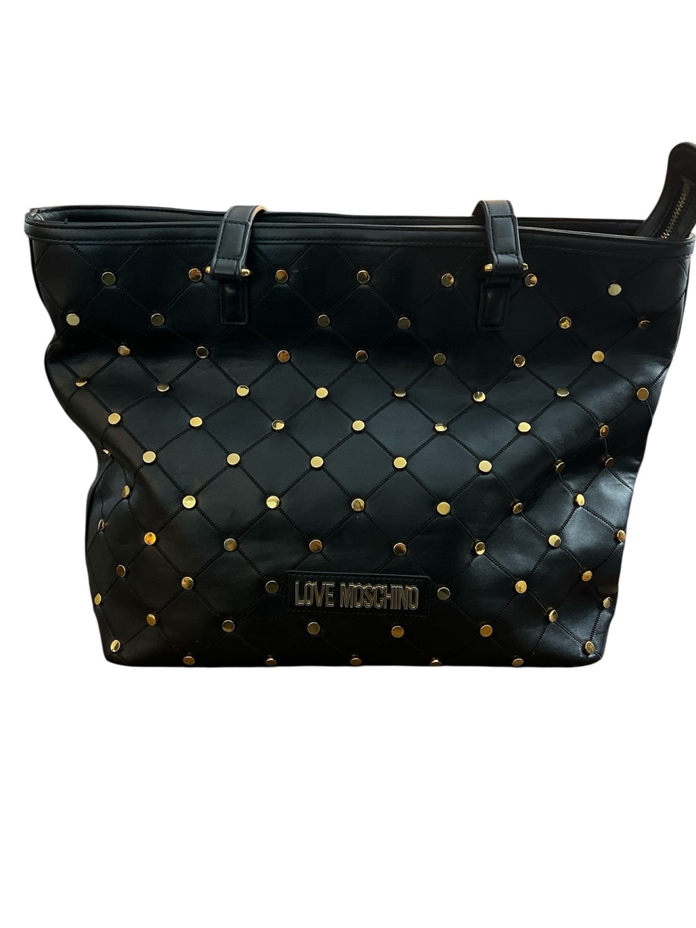 Love Moschino Black Quilted Tote with Gold Stud Accents - Picture 2 of 3